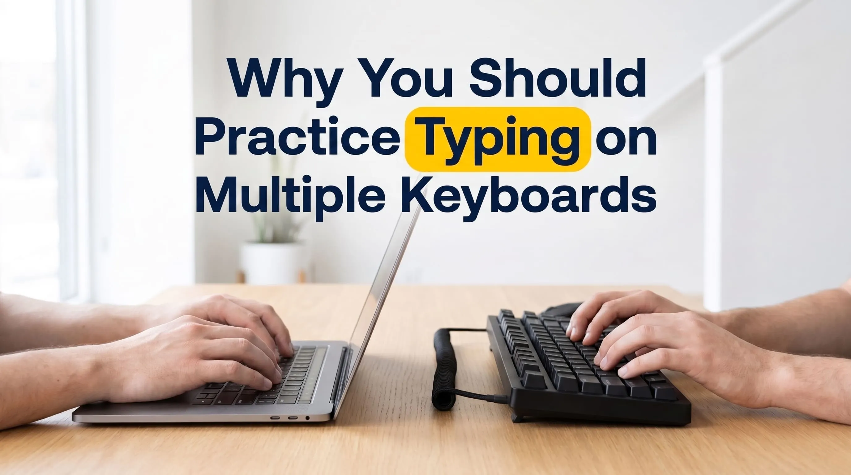Laptop keyboard and a full size desktop keyboard side by side